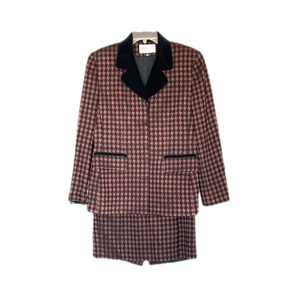 Albert Nipon Suit Vintage 2 Piece Skirt Set Wool Blend brown and black women’s 8